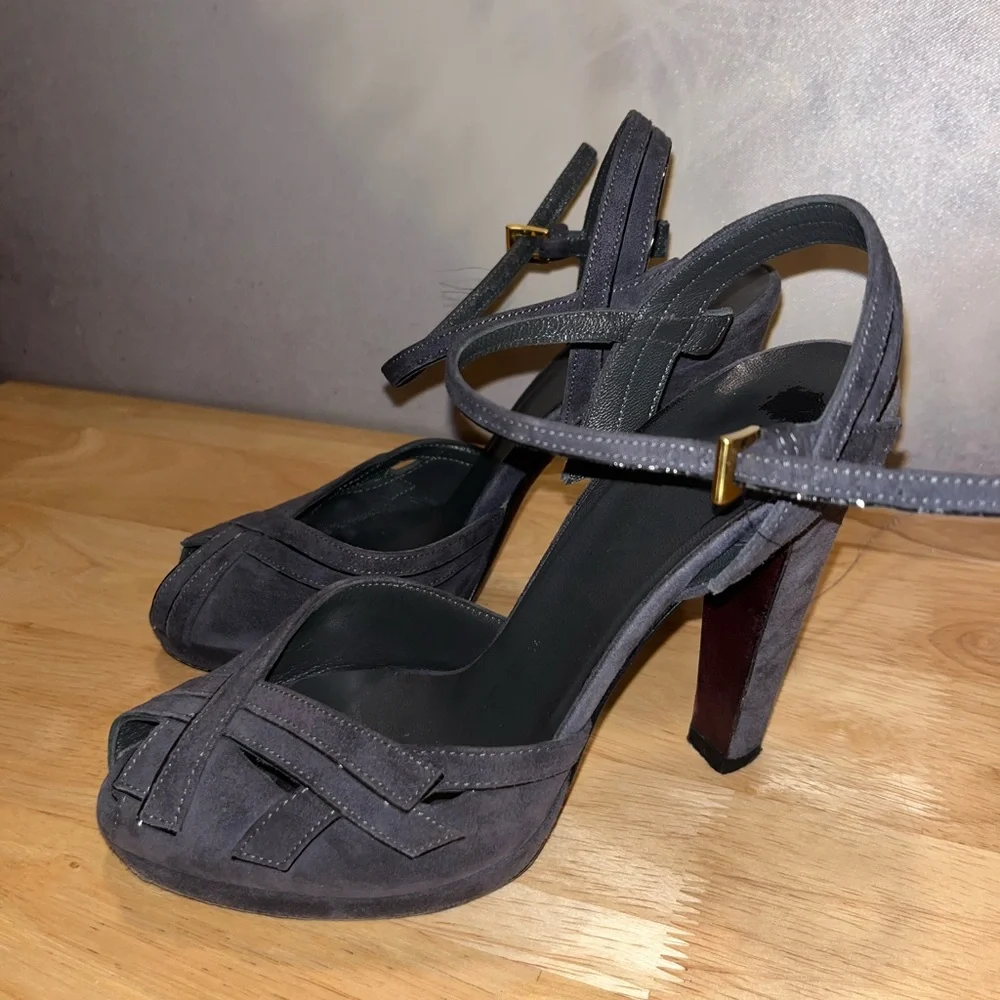 Prada Gray Leather Heels Sz 36 Women's Suede - Picture 2 of 8